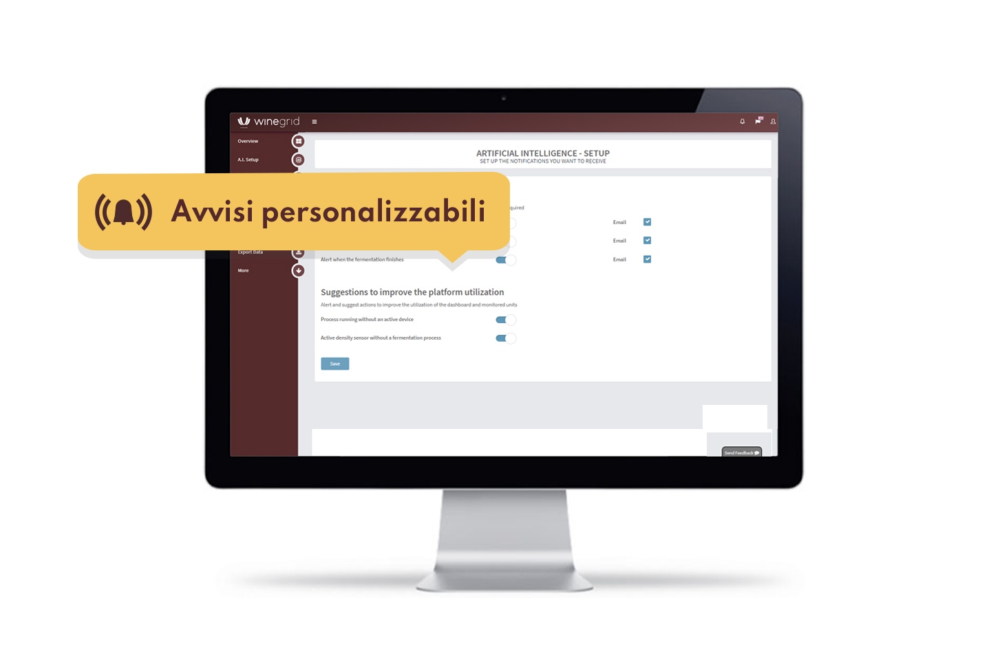 winegrid dashboard Avvisi e notifiche personalizzabili